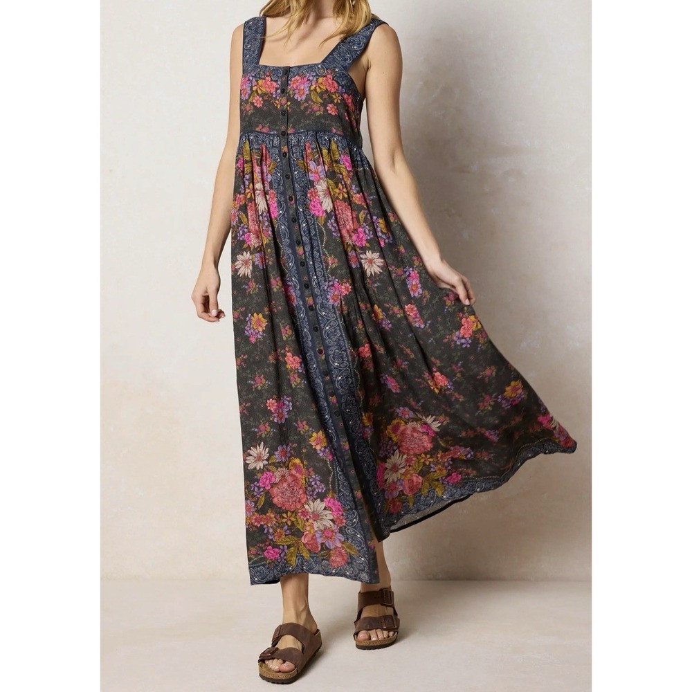 Natural Life Lucy Maxi Dress Size Medium English Garden Charcoal Gray Floral
